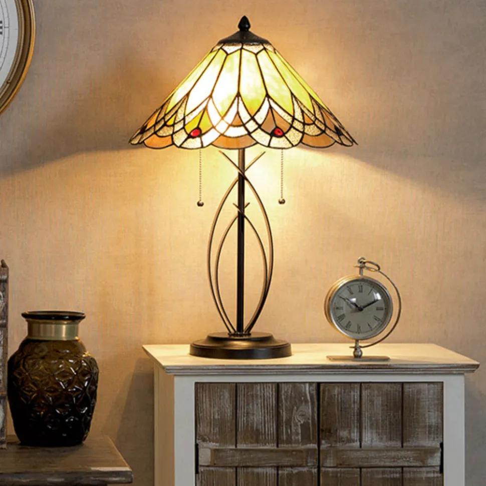 5186 bordlampe med ravfarget glasskjerm