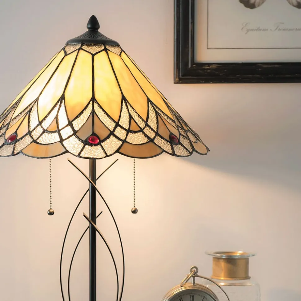 5186 bordlampe med ravfarget glasskjerm