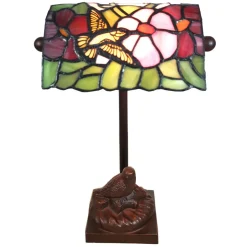 6008 bordlampe, Tiffany-stil, med fuglemotiv