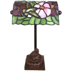 6008 bordlampe, Tiffany-stil, med fuglemotiv