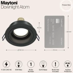 Akron innfellingslampe, justerbar, rund, svart