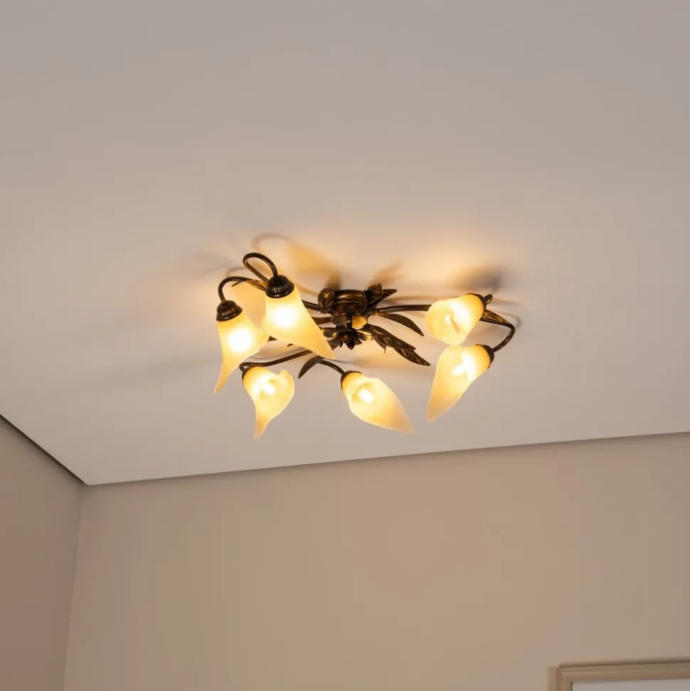 Alga taklampe, 6 lyskilder, jern, glass, florentinsk