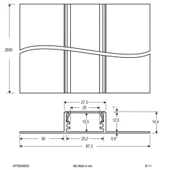 Alu gipsprofil 200 cm med opalt belegg