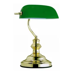 Antikk bordlampe, messing/grønn, høyde 36 cm, metall