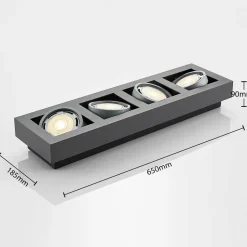 Arcchio downlight Ronka, 65 cm, 4 lyskilder, grå, GU10