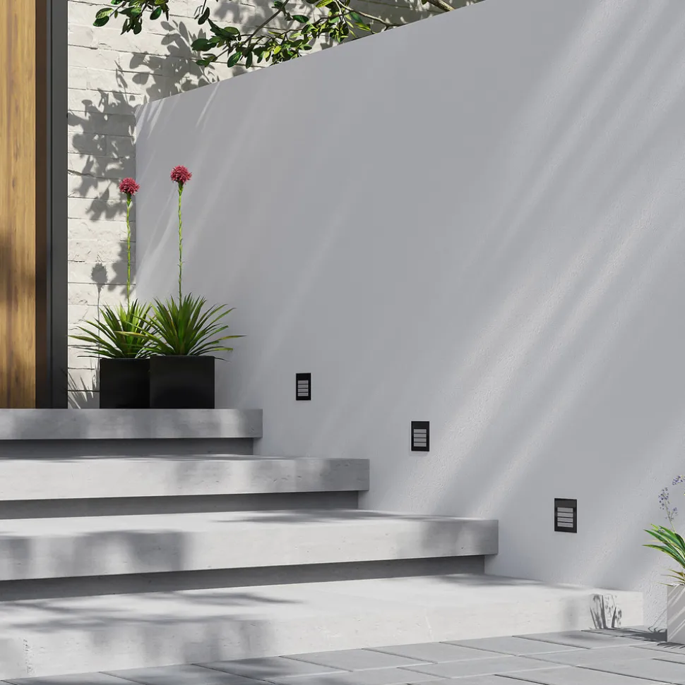 Arcchio LED innfelt vegglampe Zamo, lamell, svart, IP65