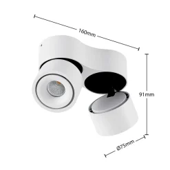 Arcchio LED-downlight Rotari, hvit, 2 lyskilder, 1140lm