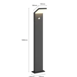 Arcchio LED-gatelampe Yolena, sensor, 100 cm, antrasitt