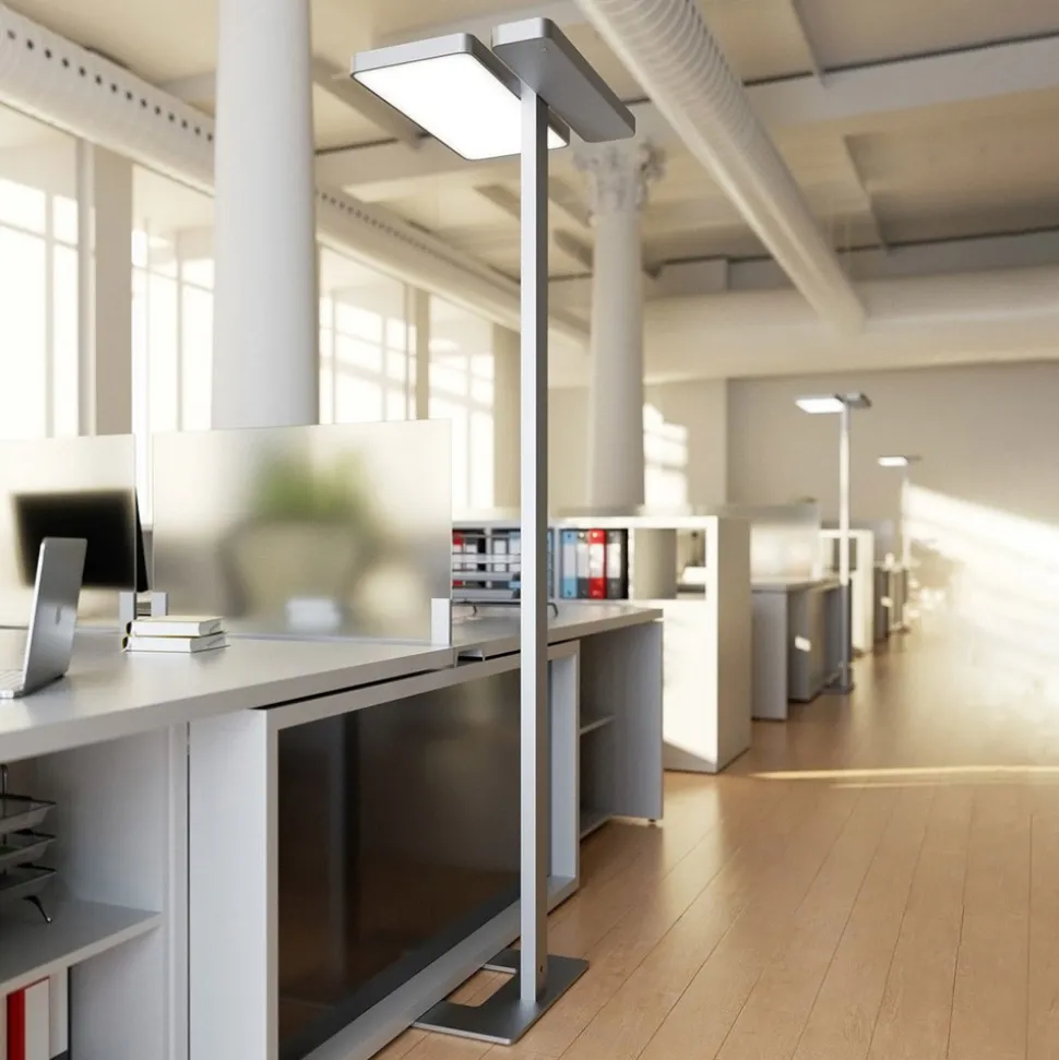 Arcchio LED-gulvlampe til kontor Aila, sølv, dagslyssensor