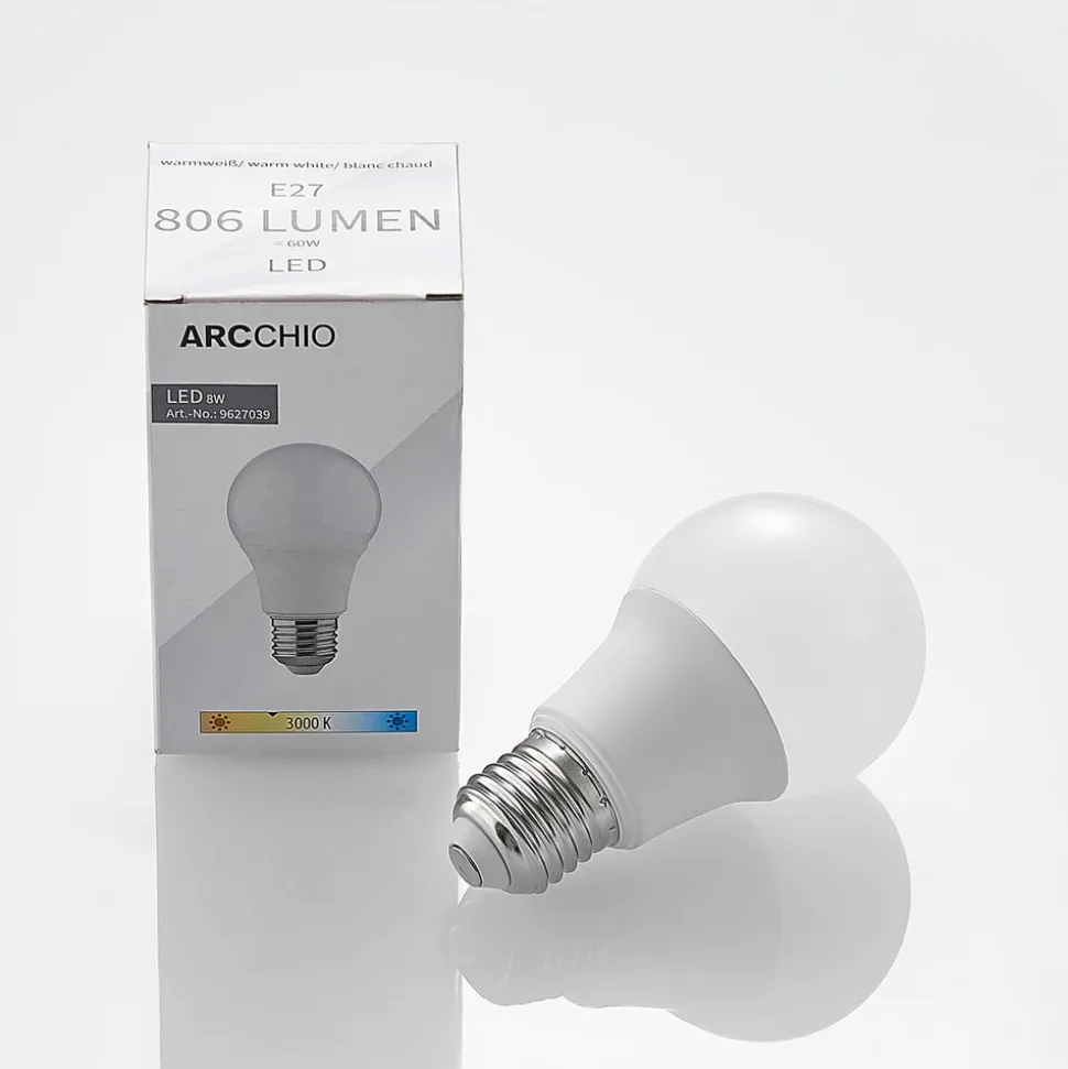 Arcchio LED-pære E27 A60 8W opal 3 000K 806lm