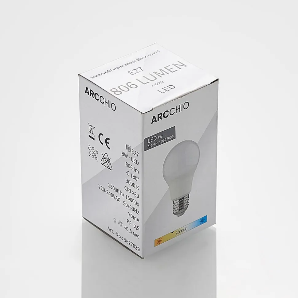 Arcchio LED-pære E27 A60 8W opal 3 000K 806lm