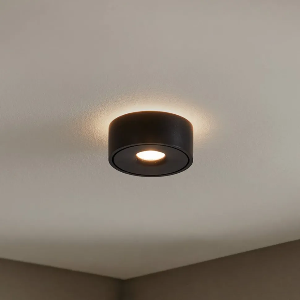 Arcchio LED-taklampe Rotari, Ø 12 cm, opp & ned, svart