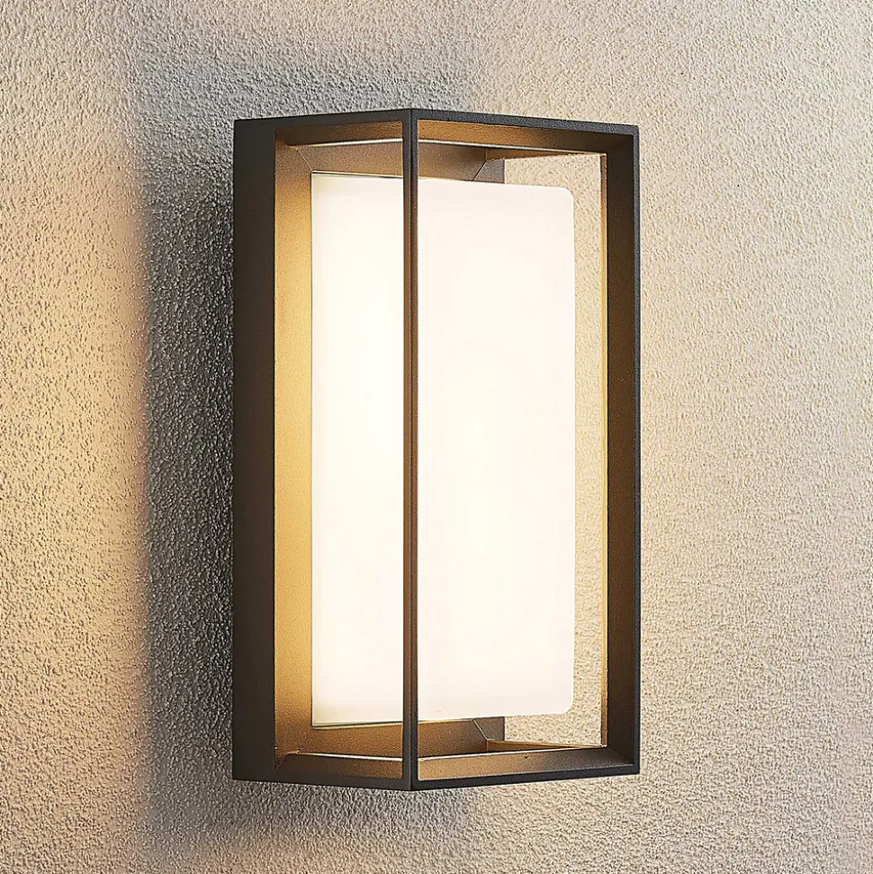 Arcchio LED-vegglampe Ismera, antrasitt/opal, IP65, glass
