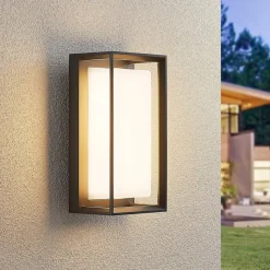 Arcchio LED-vegglampe Ismera, antrasitt/opal, IP65, glass