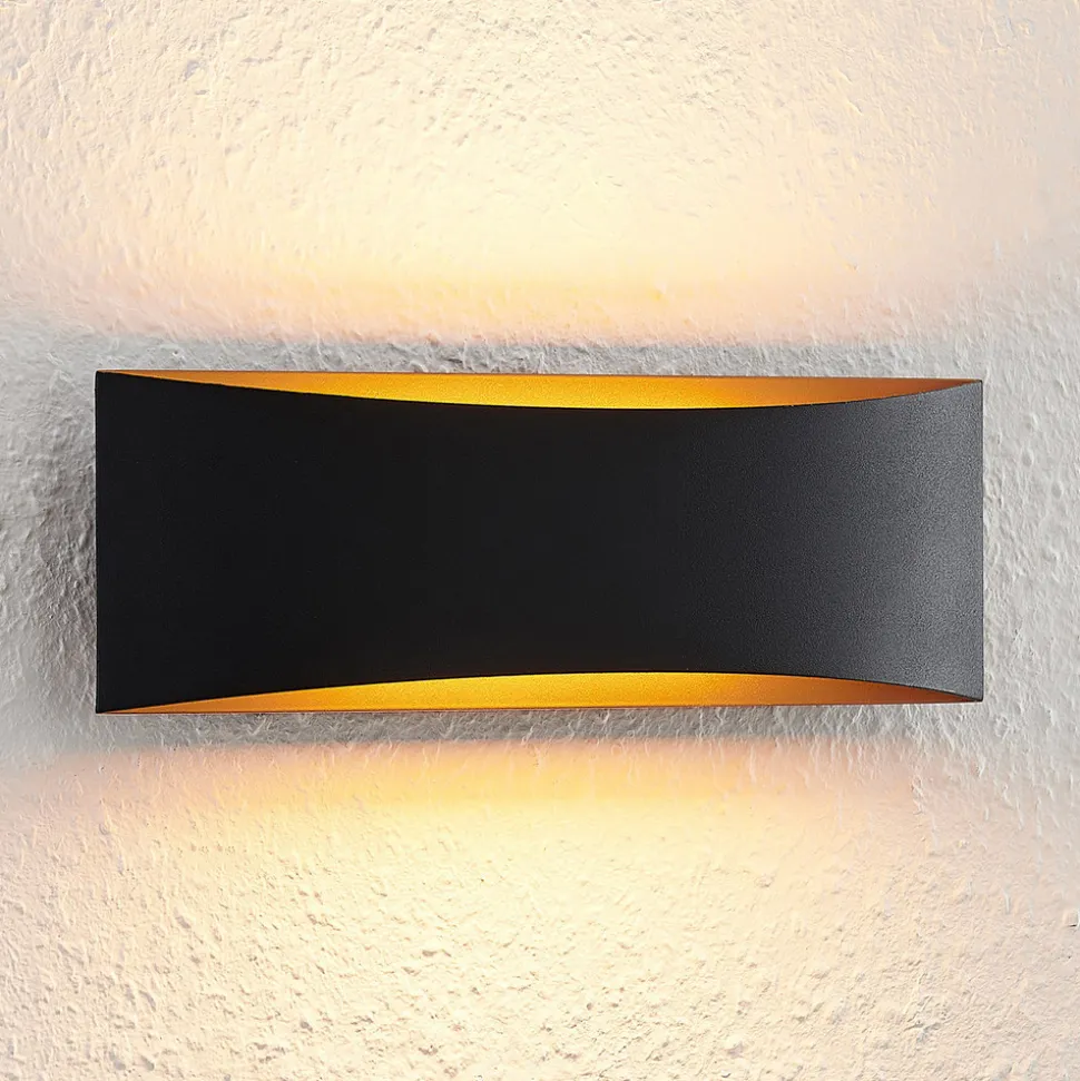 Arcchio LED-vegglampe Jelle, 27 cm, svart/gull, opp/ned