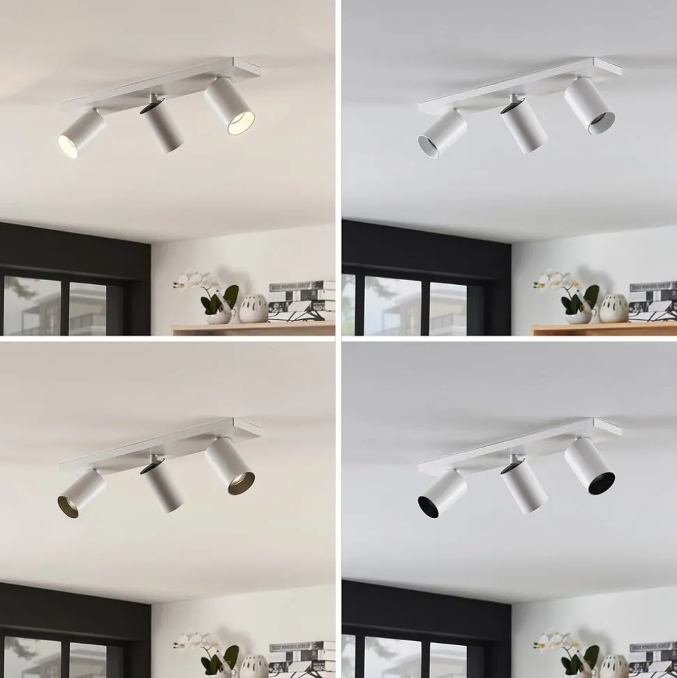 Arcchio spotlight Brinja, hvit, kantet, Ø 6 cm, 3 lyskilder, GU10