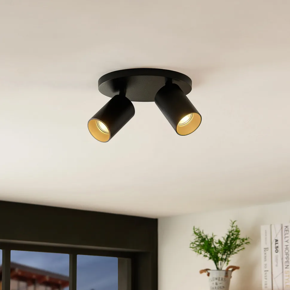 Arcchio spotlight Brinja, svart, rund, Ø 6 cm, 2 lyskilder, GU10