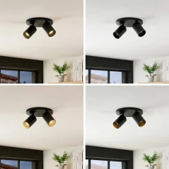 Arcchio spotlight Brinja, svart, rund, Ø 6 cm, 2 lyskilder, GU10