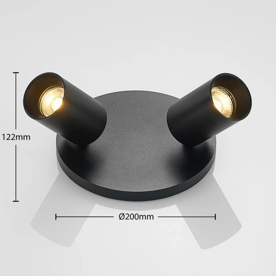 Arcchio spotlight Brinja, svart, rund, Ø 6 cm, 2 lyskilder, GU10