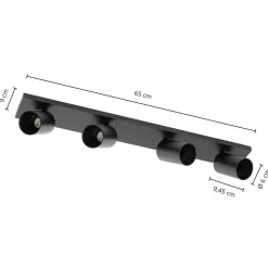 Arcchio spotlight Brinja, svart, 65 cm lang, Ø 7 cm, 4 lyskilder.