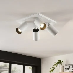 Arcchio spotlight Brinja, hvit, kantet, Ø 6 cm, 4 lyskilder, GU10