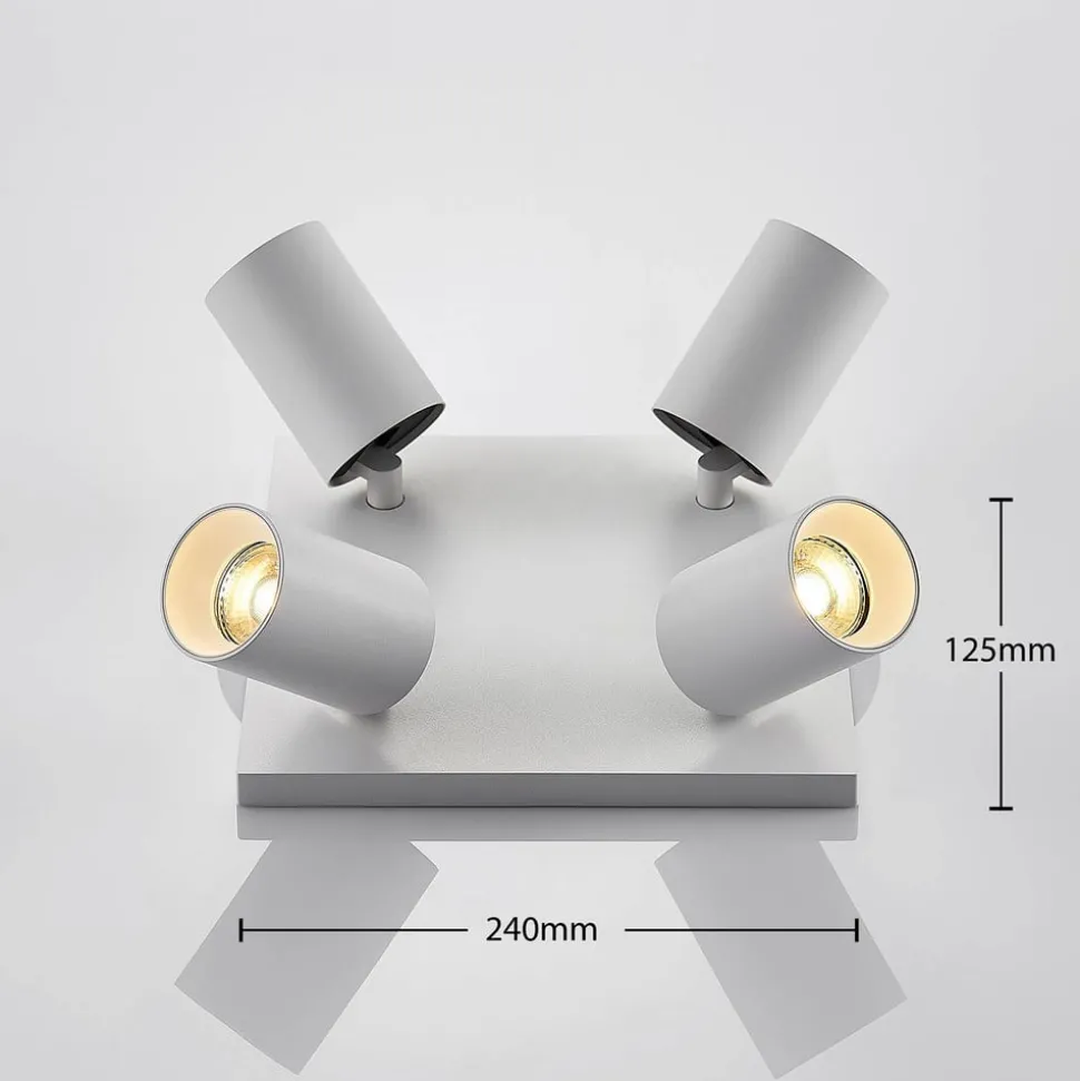 Arcchio spotlight Brinja, hvit, kantet, Ø 6 cm, 4 lyskilder, GU10