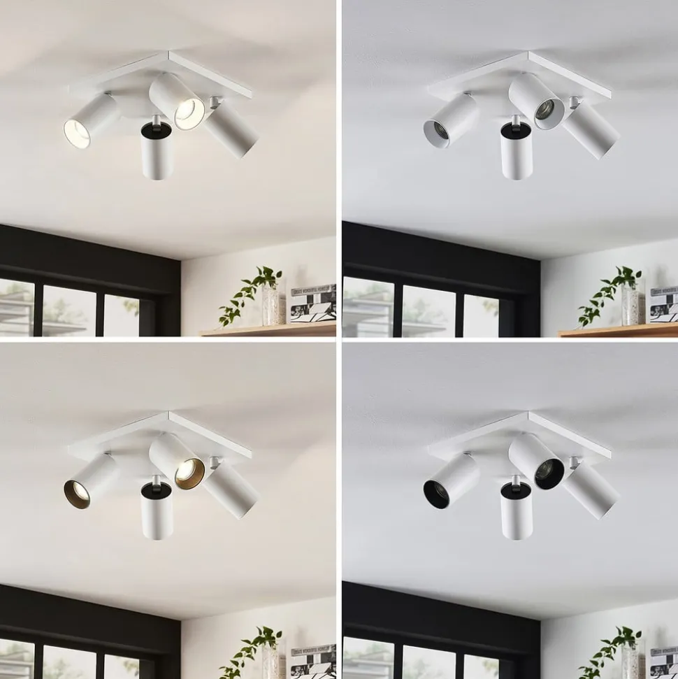 Arcchio spotlight Brinja, hvit, kantet, Ø 6 cm, 4 lyskilder, GU10