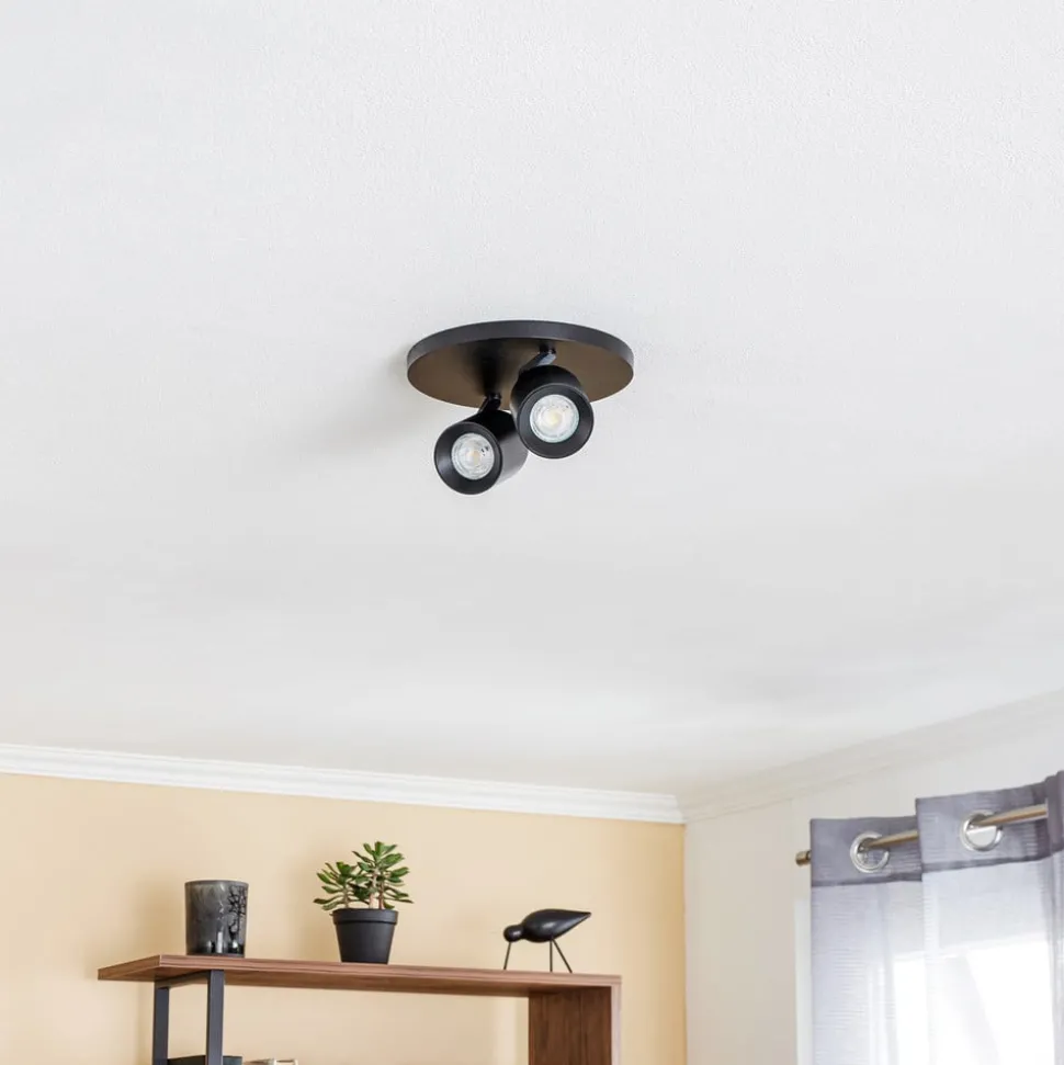 Arcchio spotlight Brinja, svart, rund, Ø 7 cm, 2 lyskilder, GU10