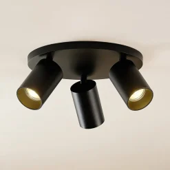 Arcchio spotlight Brinja, svart, rund, Ø 6 cm, 3 lyskilder, GU10