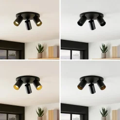 Arcchio spotlight Brinja, svart, rund, Ø 6 cm, 3 lyskilder, GU10