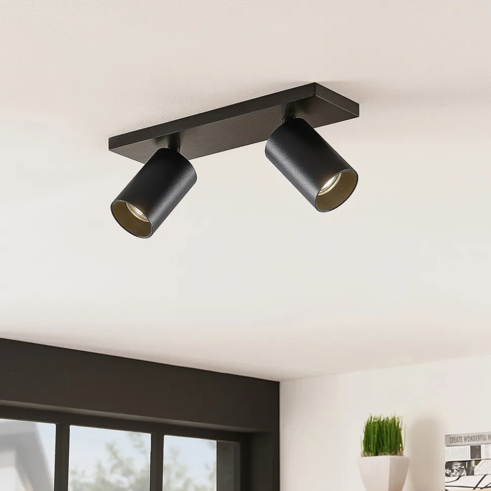 Arcchio spotlight Brinja, svart, kantet, Ø 6 cm, 2-faset, GU10