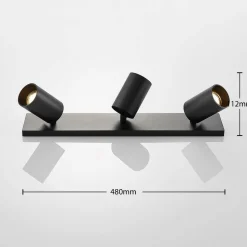 Arcchio spotlight Brinja, svart, kantet, Ø 6 cm, 3 lyskilder, GU10