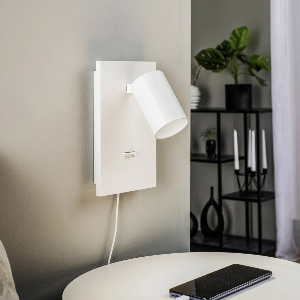 Arcchio spotlight Brinja, hvit, metall, USB-C, bryter, GU10