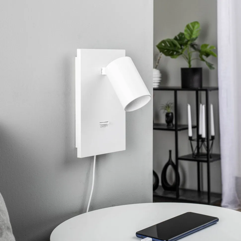 Arcchio spotlight Brinja, hvit, metall, USB-C, bryter, GU10