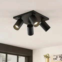 Arcchio spotlight Brinja, svart, kantet, Ø 6 cm, 4 lyskilder, GU10