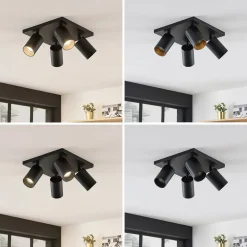 Arcchio spotlight Brinja, svart, kantet, Ø 6 cm, 4 lyskilder, GU10