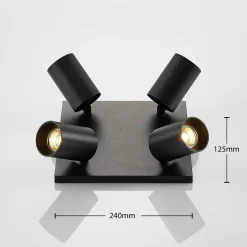 Arcchio spotlight Brinja, svart, kantet, Ø 6 cm, 4 lyskilder, GU10