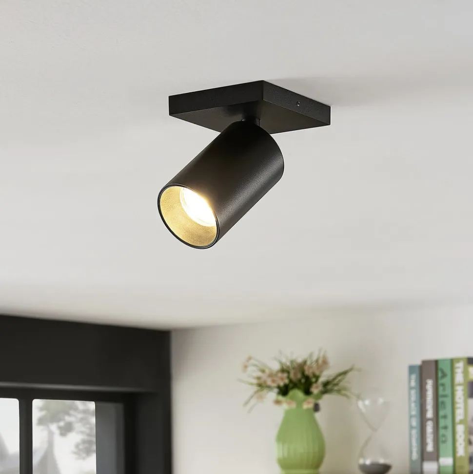 Arcchio spotlight Brinja, svart, kantet, Ø 6 cm, 1 lyskilde, GU10