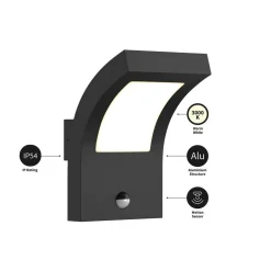 Arcchio utendørs LED-vegglampe Advik, antrasitt, IP54, sensor