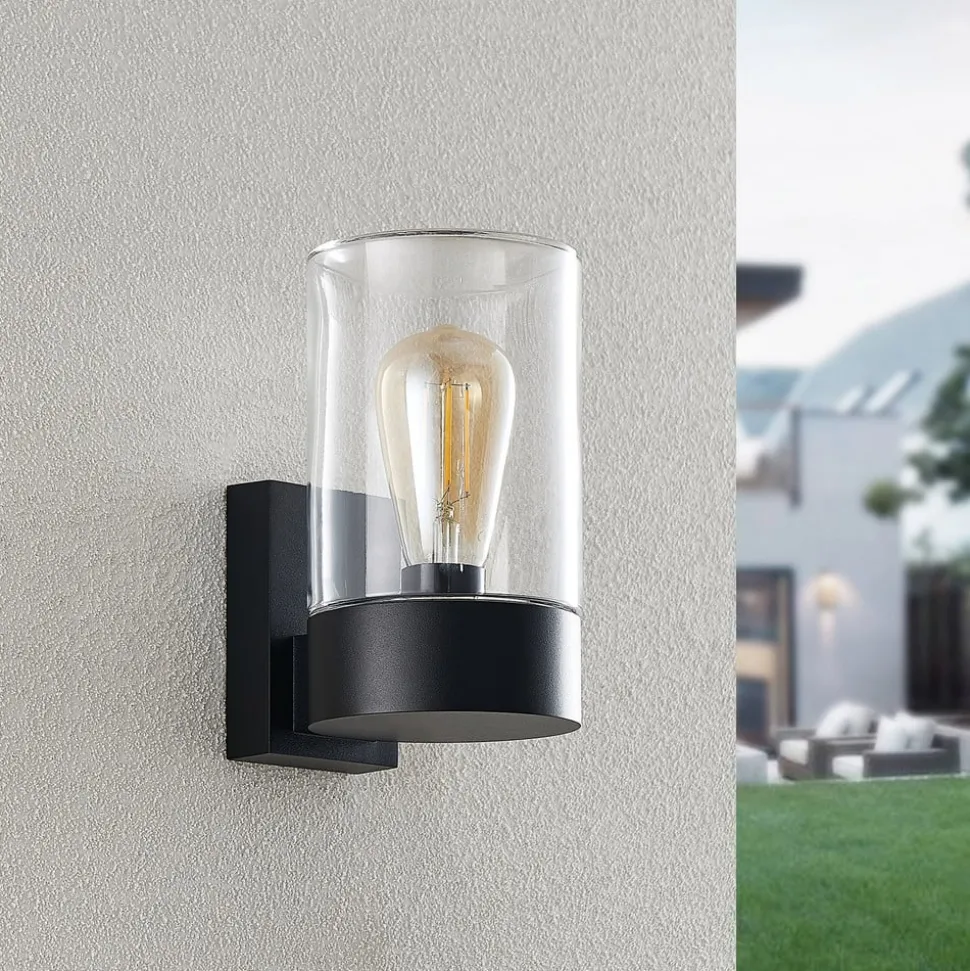 Arcchio utendørs vegglampe Liljana, svart, 21 cm, IP65, glass