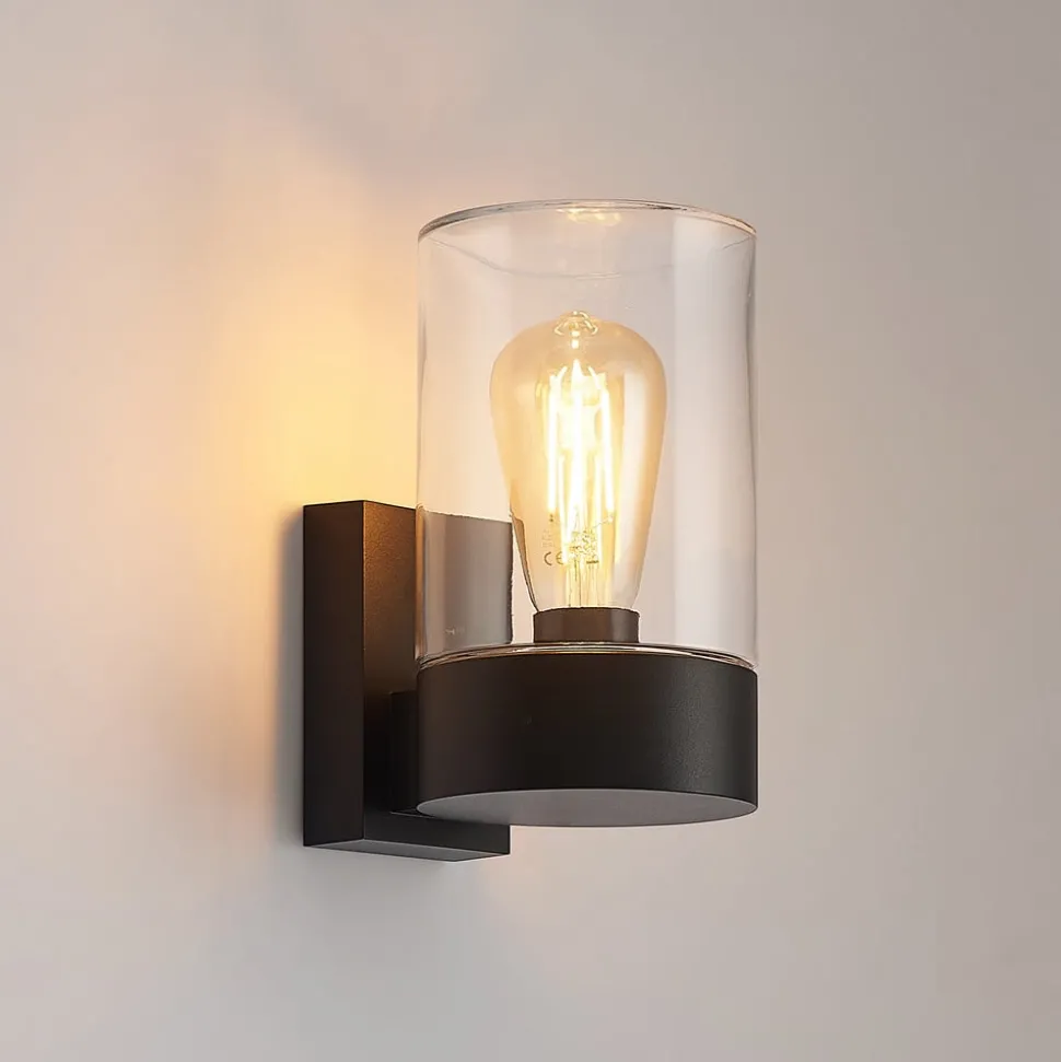 Arcchio utendørs vegglampe Liljana, svart, 21 cm, IP65, glass