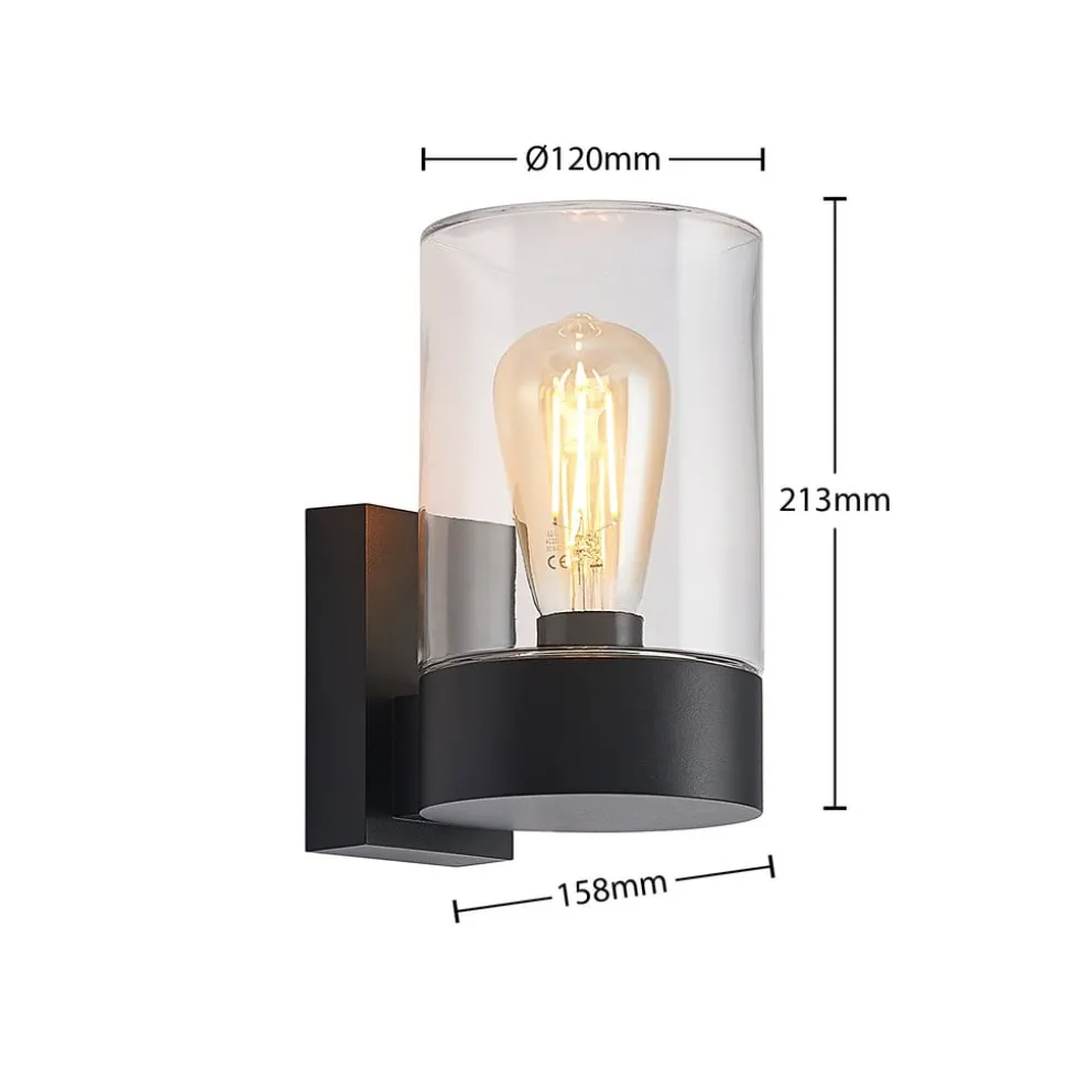 Arcchio utendørs vegglampe Liljana, svart, 21 cm, IP65, glass