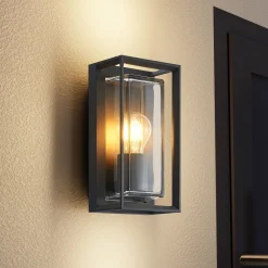 Arcchio utendørs vegglampe Ismera, antrasitt/klar, IP65, glass