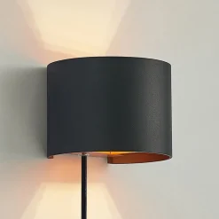 Arcchio vegglampe Zuzana, rund, svart, støpsel, 13 cm