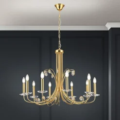 Ariane lysekrone, gullfarget, Ø 92 cm, krystall, 10 lyskilder.