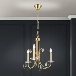 Ariane lysekrone, gullfarget, Ø 50 cm, krystall, 3 lyskilder.