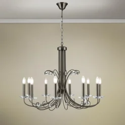 Ariane lysekrone, nikkel, Ø 92 cm, krystall, 10 lyskilder.