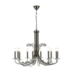 Ariane lysekrone, nikkel, Ø 92 cm, krystall, 10 lyskilder.