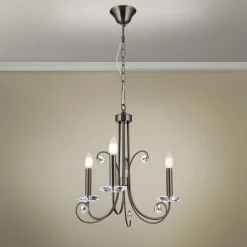 Ariane lysekrone, nikkelfarget, Ø 50 cm, krystall, 3 lyskilder.