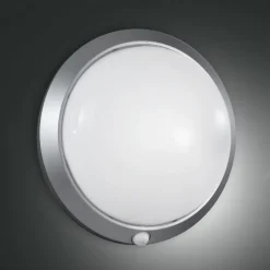 Armilla utendørs vegglampe, sølv, bevegelsessensor, Ø 30 cm